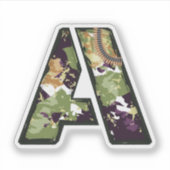 ミリタリー迷彩テクスチャの文字A シール (正面)