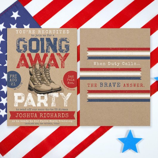 ミリタリー風カントリーブーツ 別れのプレゼントパーティー 招待状