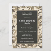 ミリタリー ソルジャー サンド デジタル カモフラージュ 誕生日 招待状 (正面)