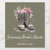 ミリタリー テーマのブライズ シャワー, ブーツ, フラワー, アーミー ワインラベル (シングルラベル)