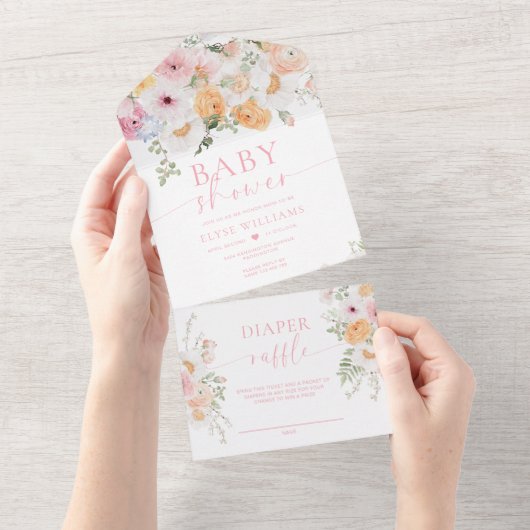 ミリー フラワーベイビーシャワー オールインワン招待状 (貼ってはがせる)