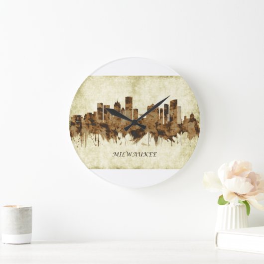 ミルウォーキーウィスコンシンシティスケープ ラージ壁時計 (ホーム)