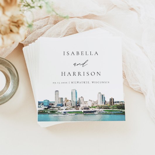 ミルウォーキーウィスコンシンスカイラインデスティネーショントラベル スタンダードカクテルナプキン