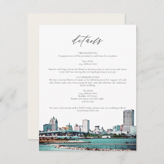 ミルウォーキーウィスコンシンスカイライントラベル詳細カード 招待状 (正面/裏面)