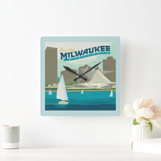 ミルウォーキーウィスコンシンハーバー | Brew City スクエア壁時計 (ホーム)