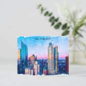 ミルウォーキーウィスコンシン水彩街並み旅行 ポストカード (スタンド正面)