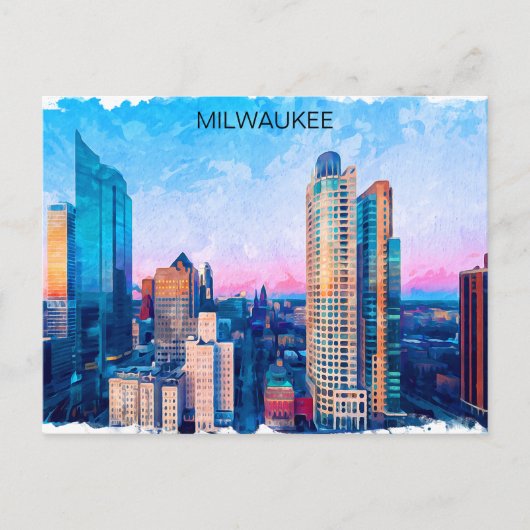 ミルウォーキーウィスコンシン水彩街並み旅行 ポストカード (正面)