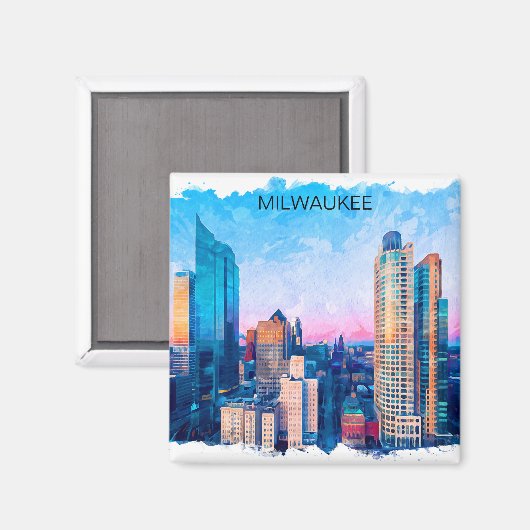 ミルウォーキーウィスコンシン水彩街並み旅行 マグネット (正面/裏面)
