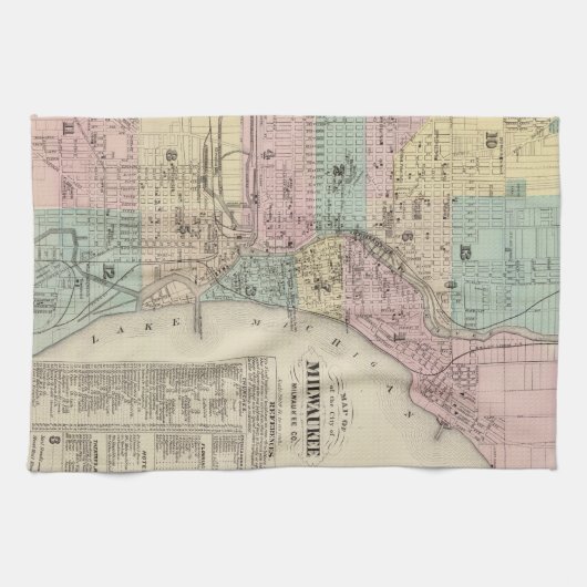 ミルウォーキーウィスコンシン(1878年)のヴィンテージの地図 キッチンタオル (横)