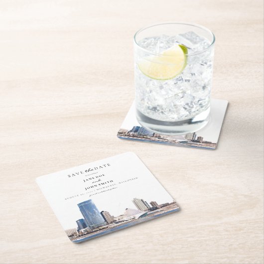ミルウォーキースカイライン紙コースター日付を保存 スクエアペーパーコースター (インサイチュ)