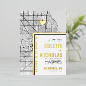 ミルウォーキーラブロケーター |シティテーマ結婚の 箔招待状 (立ち正面)