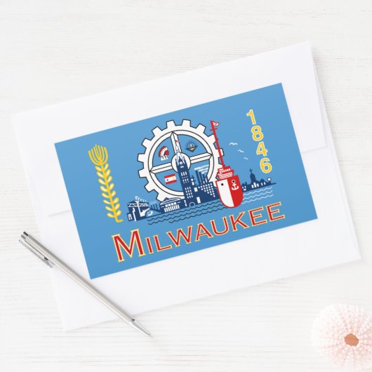 ミルウォーキー州旗，ウィスコンシン州立長方形ステッカー 長方形シール (封筒)