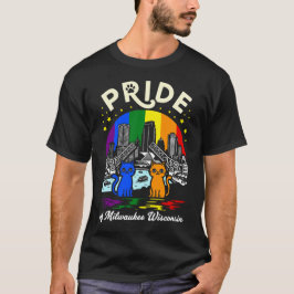 ミルウォーキー市ウィスコンシン州猫レインボーフラ Tシャツ