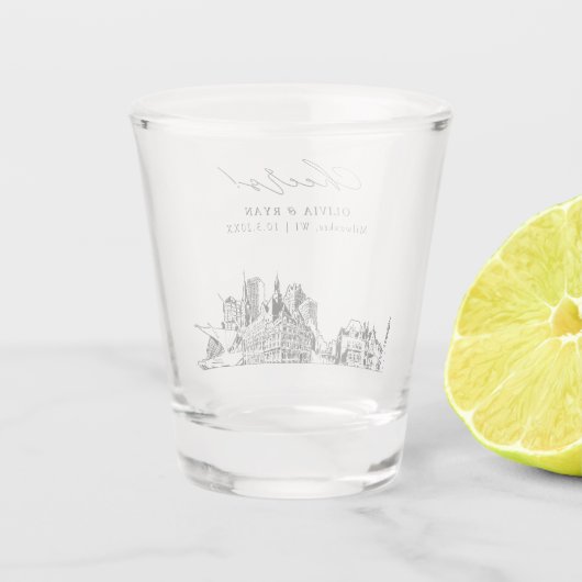 ミルウォーキー結婚式の引き出物パーソナライズされた応援 ショットグラス (裏面)