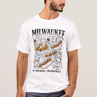 ミルウォーキー ビール・ブラートヴルストと凍えるそよ風 Illu Tシャツ