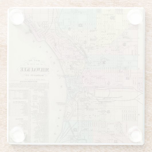 ミルウォーキー、ミルウォーキーCo市の地図 ガラスコースター (裏面)