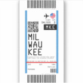 ミルウォーキー(MKE)への搭乗券 シール (正面)