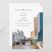 ミルウォーキーSkylineフラット日付カードを保存 セーブザデート (正面/裏面)