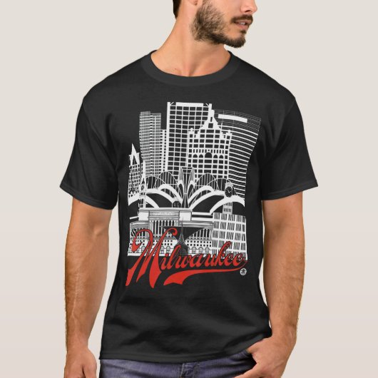 ミルウォーキーSkyline Square白+赤(黒) Tシャツ (正面)