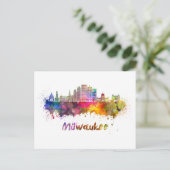 ミルウォーキーV2スカイライン(水彩) ポストカード (スタンド正面)