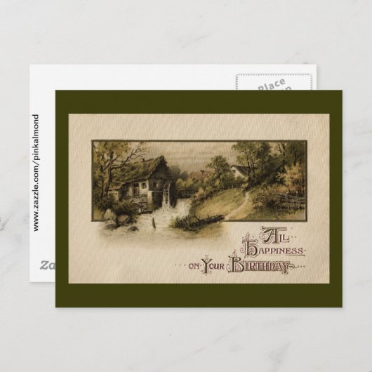 ミルウォーターホイールヴィンテージ誕生日 ポストカード (正面/裏面)