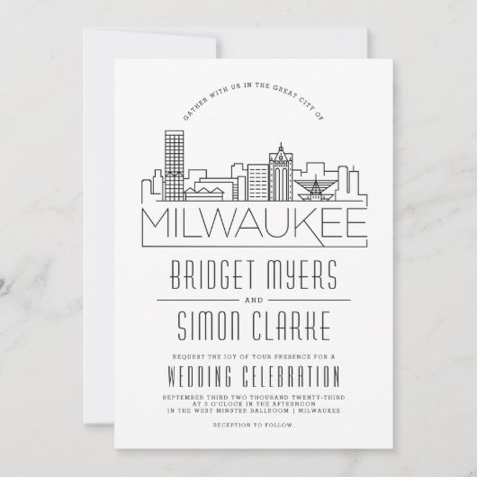 ミルウォー結婚キー |スタイル化されたスカイライン招待状 招待状 (正面)