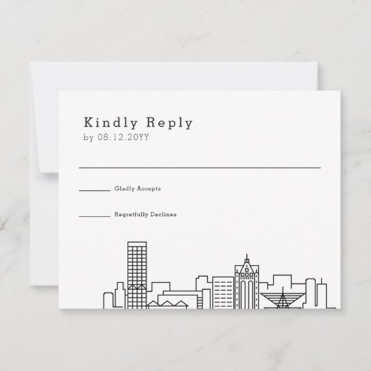ミルウォー結婚キー |スタイル化されたスカイラインRSVP 出欠カード (正面)
