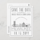 ミルウォー結婚キー |スタイル設定されたスカイライン日付を保存 ポストカード (正面/裏面)