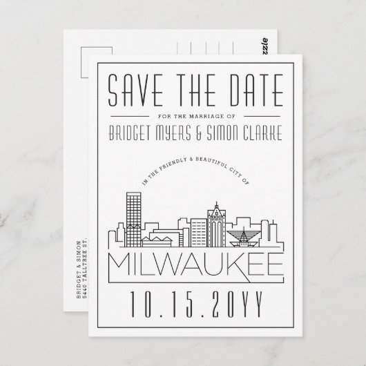 ミルウォー結婚キー |スタイル設定されたスカイライン日付を保存 ポストカード (正面/裏面)
