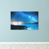 ミルキーウェイ銀河系オーバー魚釣りボート キャンバスプリント (インサイチュ (ウッドフロア))