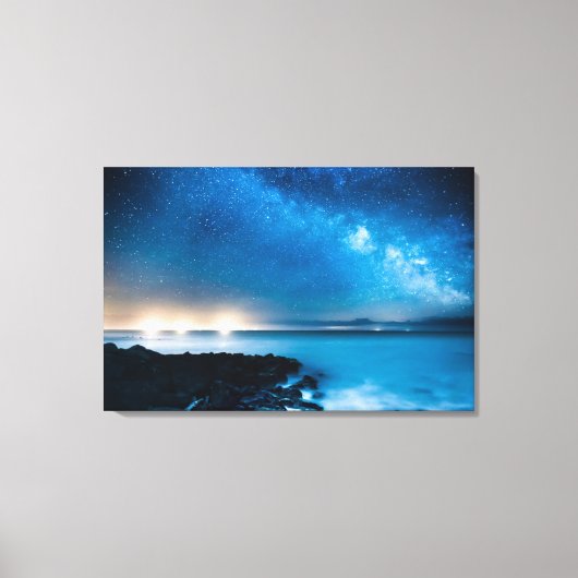 ミルキーウェイ銀河系オーバー魚釣りボート キャンバスプリント (正面)