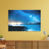 ミルキーウェイ銀河系オーバー魚釣りボート キャンバスプリント (インサイチュ (リビング))