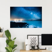 ミルキーウェイ銀河系オーバー魚釣りボート ポスター (ホームオフィス)