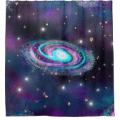 ミルキーウェイ銀河系 |コズミックブルーパープルピンク シャワーカーテン (正面)