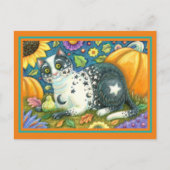 ミルキーウェイ、神秘的なハロウィーン猫、月&スター シーズンポストカード (正面)