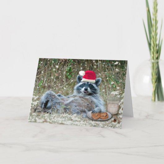 ミルクおよびクッキーのアライグマのクリスマス シーズンカード (正面)