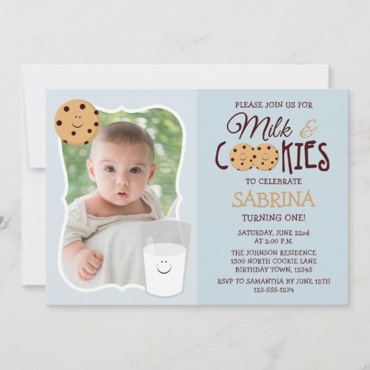 ミルクおよびクッキーの写真の誕生日の招待状 招待状 (正面)