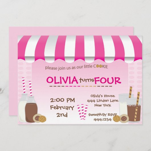 ミルクおよびクッキーの誕生日のパーティの招待状 招待状 (正面/裏面)