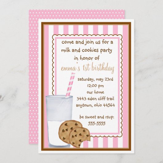 ミルクおよびクッキーの誕生日の招待状 招待状 (正面/裏面)