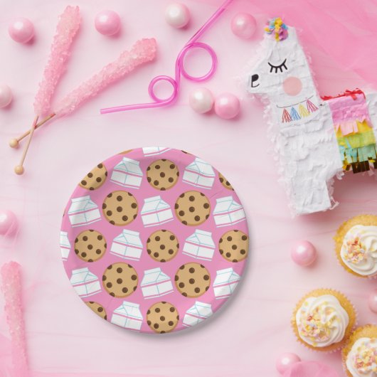 ミルクおよびクッキーパターン ペーパープレート (パーティー)
