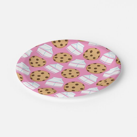 ミルクおよびクッキーパターン ペーパープレート (アングル)