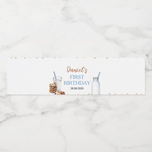 ミルクとクッキーのウォーターボトルラベル誕生日パーティー ペットボトルラベル (シングルラベル)