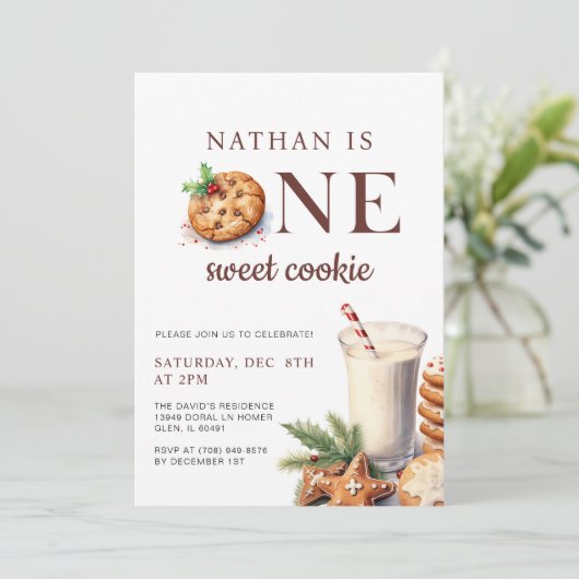 ミルクとクッキーのクリスマスファースト誕生日 招待状 (スタンド正面)