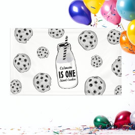 ミルクとクッキーのスイート1歳の誕生日バナー 横断幕