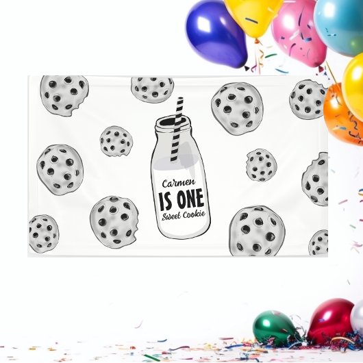 ミルクとクッキーのスイート1歳の誕生日バナー 横断幕