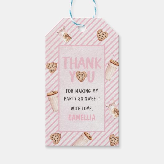 ミルクとクッキーのピンクの最初の誕生日パーティー ギフトタグ (正面)