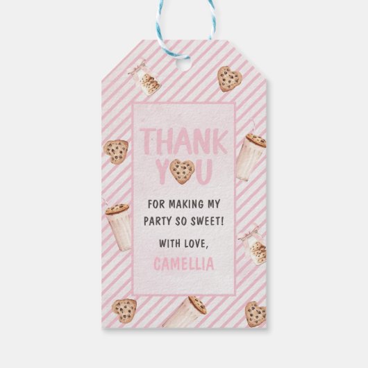 ミルクとクッキーのピンクの最初の誕生日パーティー ギフトタグ (裏面)