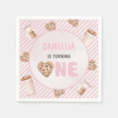 ミルクとクッキーのピンクの最初の誕生日パーティー スタンダードカクテルナプキン (正面)