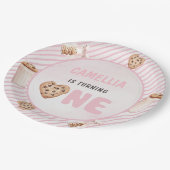 ミルクとクッキーのピンクの最初の誕生日パーティー ペーパープレート (アングル)