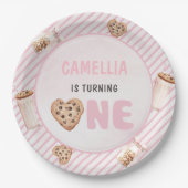 ミルクとクッキーのピンクの最初の誕生日パーティー ペーパープレート (正面)